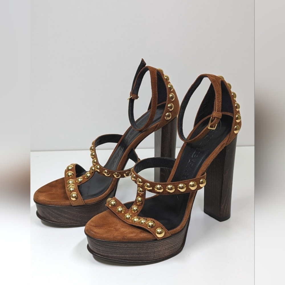 Burberry Suede Studded Accents T-Strap Sandals Size: IT 36.5